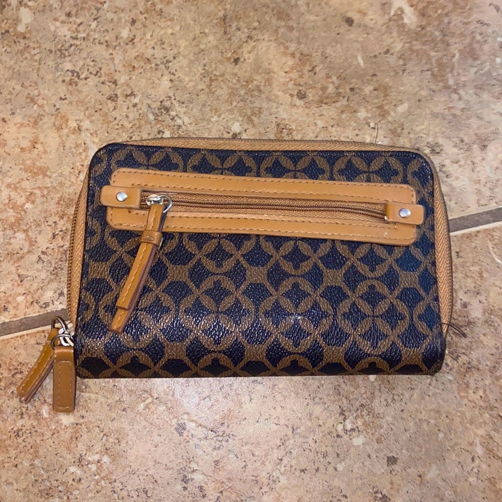 Brown patterned wallet/clutch